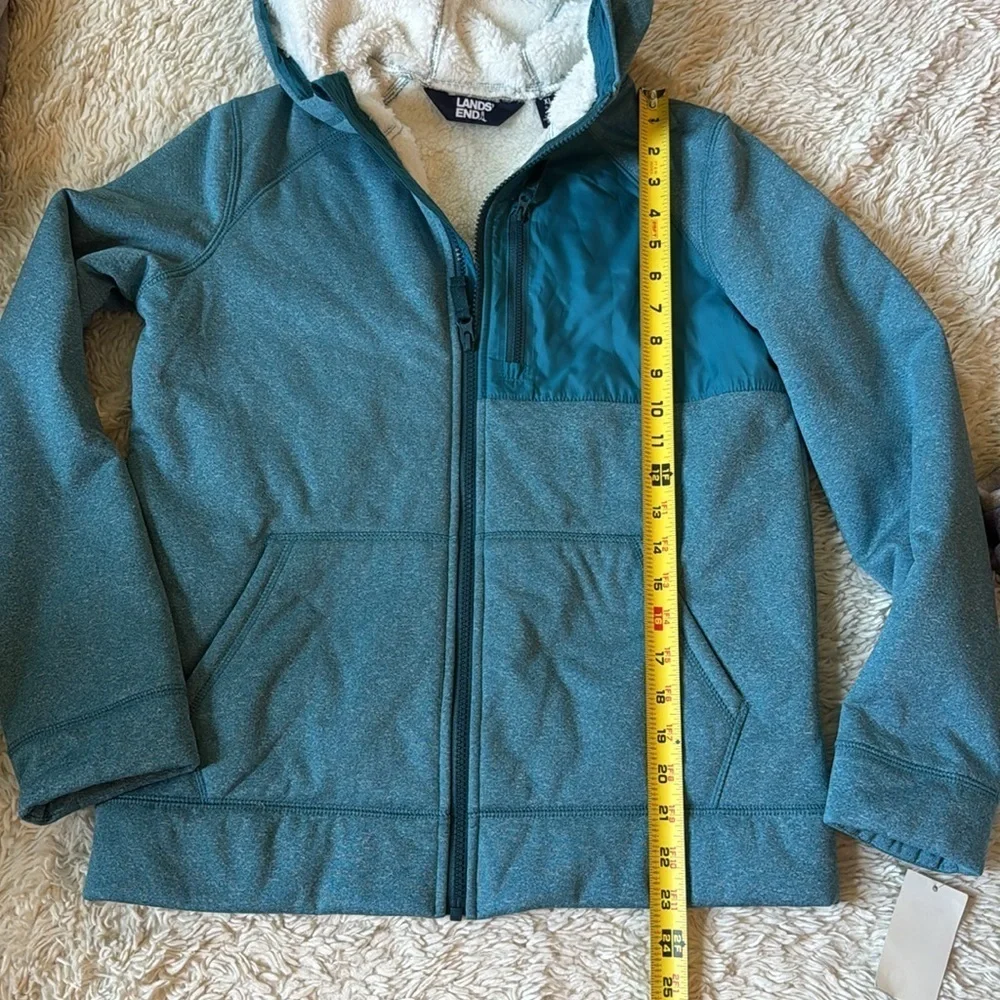 NWT Lands' End Hooded Fleece Sherpa Jacket  Youth XL (14-16) Blue Full Zip